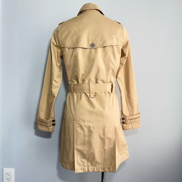 Barbour Tartan Tay Trench Coat In Beige Cream 4 Double Breasted Classic Preppy - Picture 5 of 16